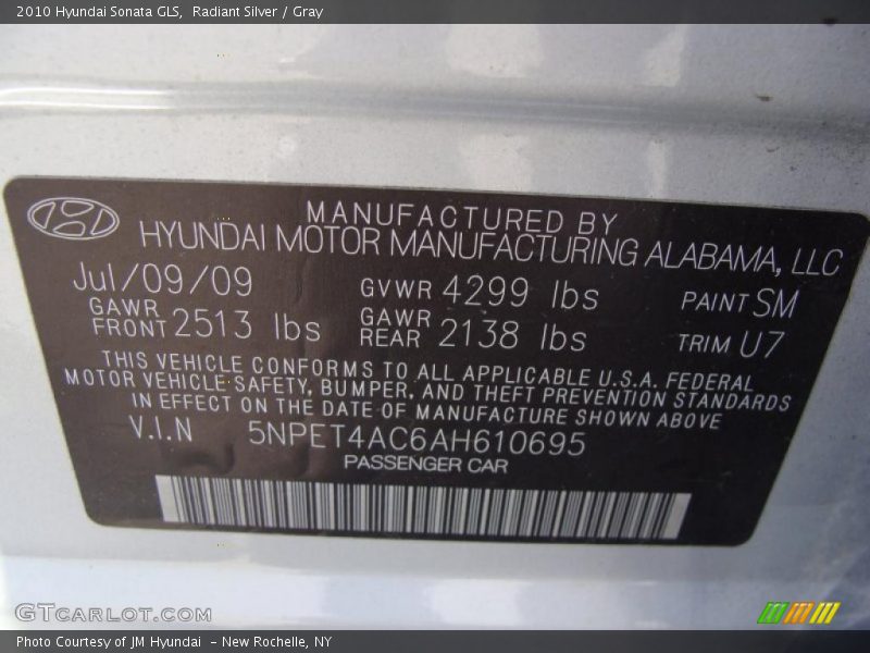 Radiant Silver / Gray 2010 Hyundai Sonata GLS