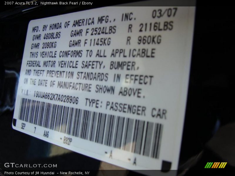 Nighthawk Black Pearl / Ebony 2007 Acura TL 3.2
