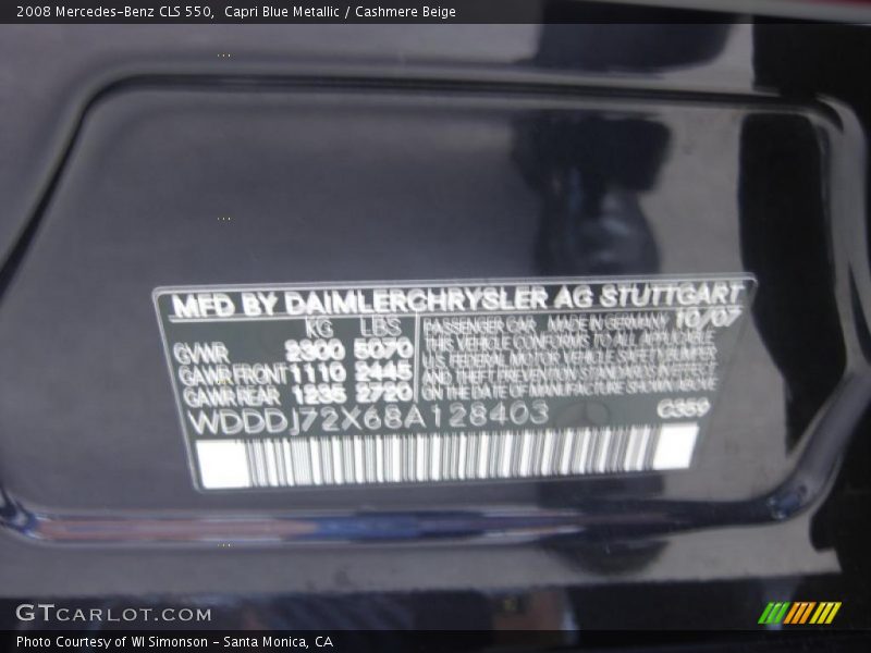 Capri Blue Metallic / Cashmere Beige 2008 Mercedes-Benz CLS 550