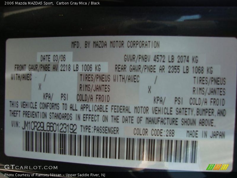 Carbon Gray Mica / Black 2006 Mazda MAZDA5 Sport