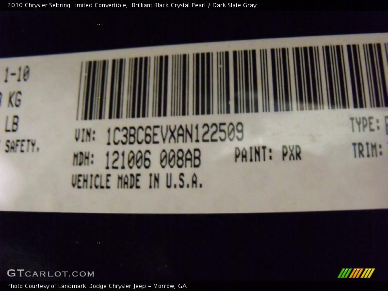 Brilliant Black Crystal Pearl / Dark Slate Gray 2010 Chrysler Sebring Limited Convertible