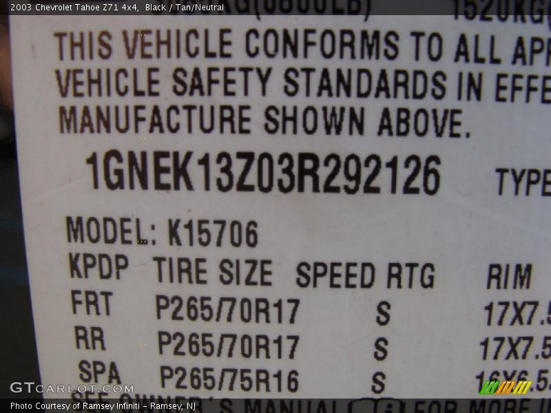 Black / Tan/Neutral 2003 Chevrolet Tahoe Z71 4x4