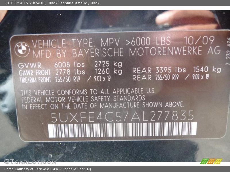 Black Sapphire Metallic / Black 2010 BMW X5 xDrive30i