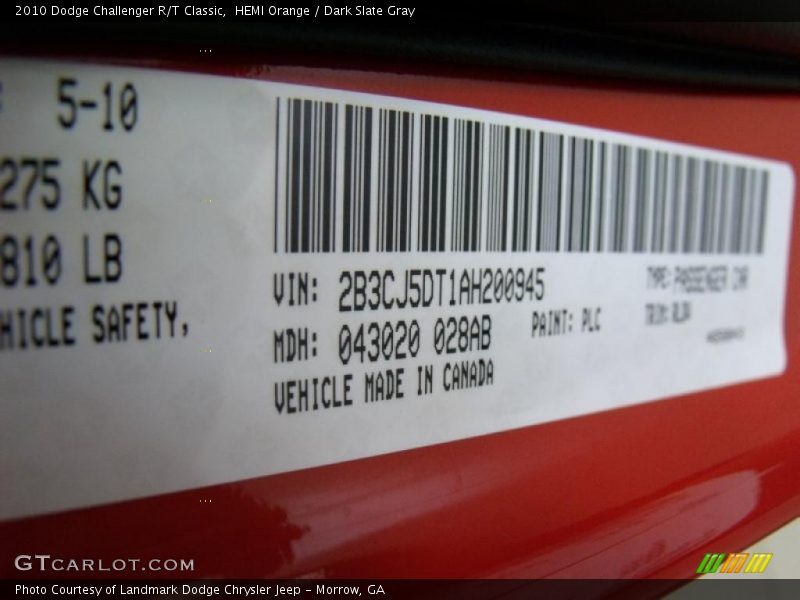 HEMI Orange / Dark Slate Gray 2010 Dodge Challenger R/T Classic