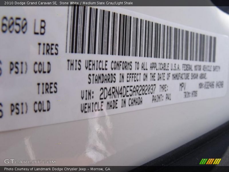 Stone White / Medium Slate Gray/Light Shale 2010 Dodge Grand Caravan SE