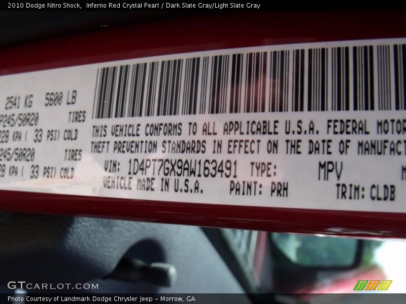 Inferno Red Crystal Pearl / Dark Slate Gray/Light Slate Gray 2010 Dodge Nitro Shock