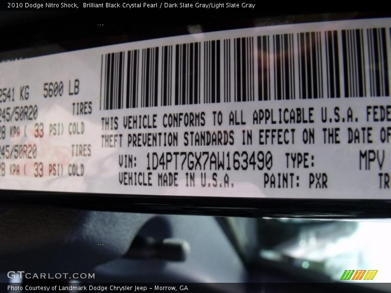 Brilliant Black Crystal Pearl / Dark Slate Gray/Light Slate Gray 2010 Dodge Nitro Shock