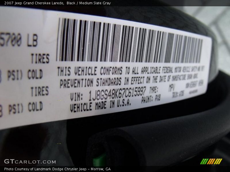 Black / Medium Slate Gray 2007 Jeep Grand Cherokee Laredo