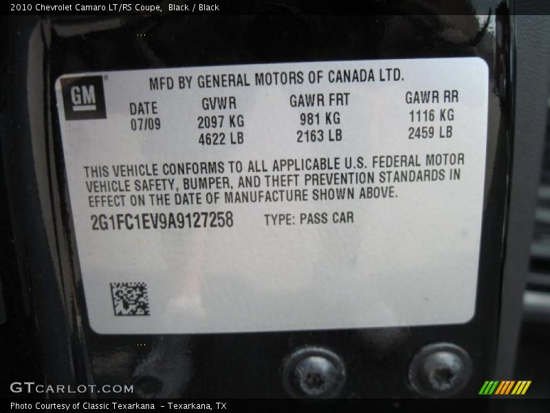Black / Black 2010 Chevrolet Camaro LT/RS Coupe
