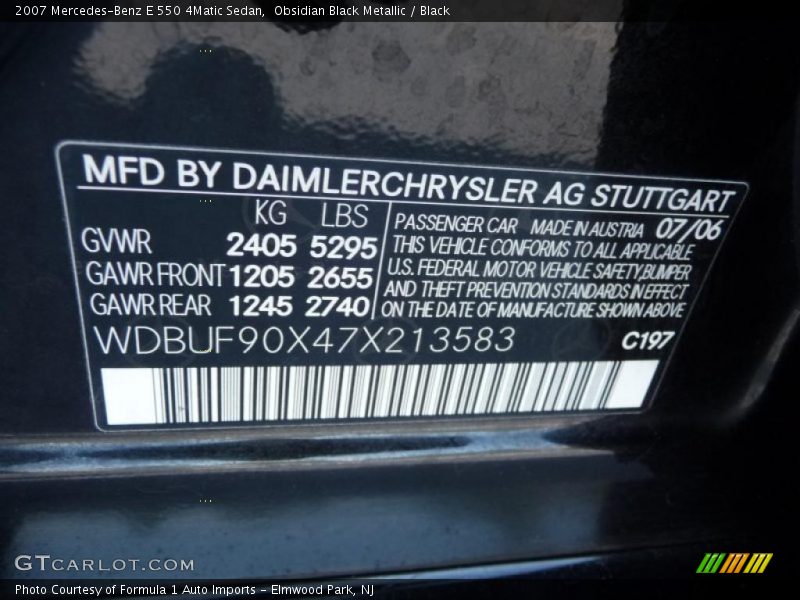 Obsidian Black Metallic / Black 2007 Mercedes-Benz E 550 4Matic Sedan