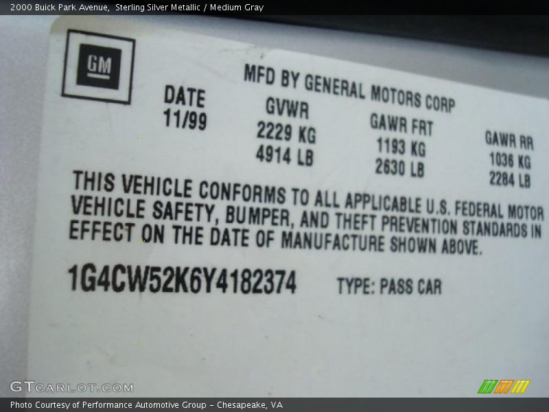 Sterling Silver Metallic / Medium Gray 2000 Buick Park Avenue
