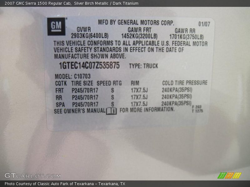 Silver Birch Metallic / Dark Titanium 2007 GMC Sierra 1500 Regular Cab