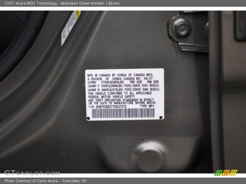 Aberdeen Green Metallic / Ebony 2007 Acura MDX Technology