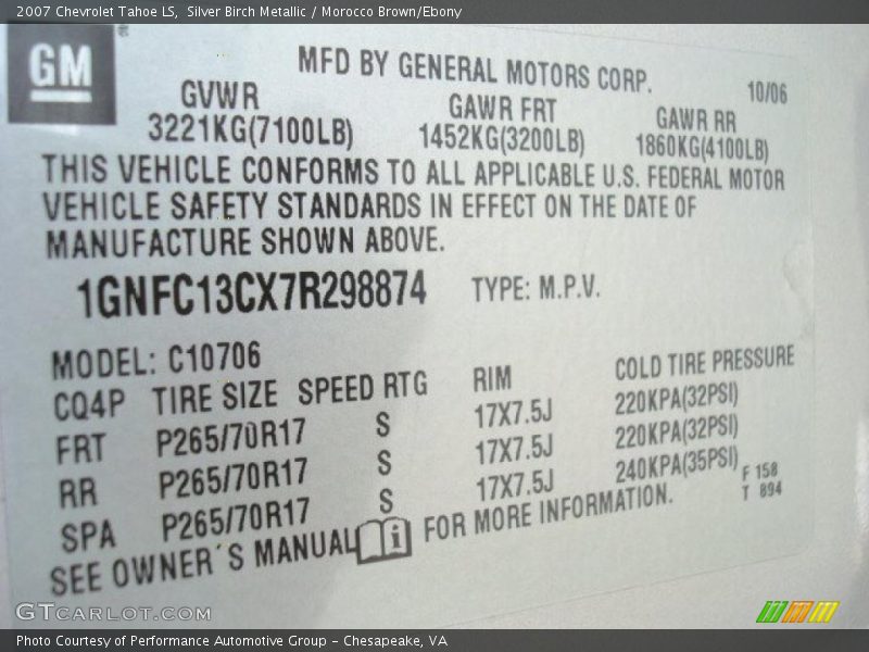 Silver Birch Metallic / Morocco Brown/Ebony 2007 Chevrolet Tahoe LS
