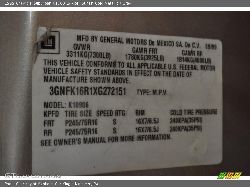 Sunset Gold Metallic / Gray 1999 Chevrolet Suburban K1500 LS 4x4