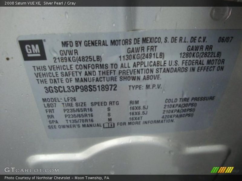Silver Pearl / Gray 2008 Saturn VUE XE