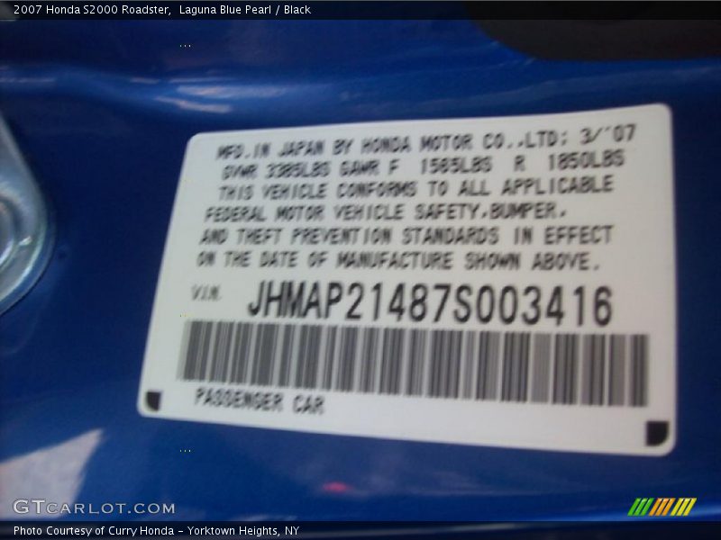 Laguna Blue Pearl / Black 2007 Honda S2000 Roadster