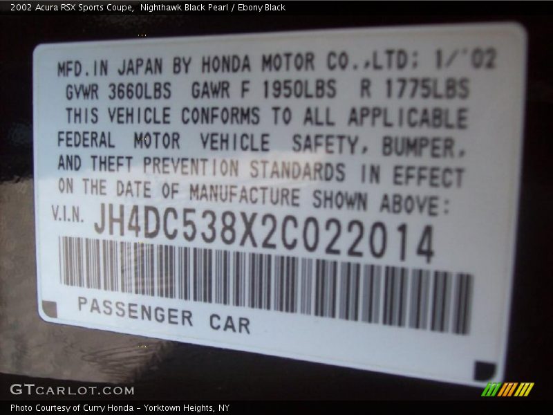 Nighthawk Black Pearl / Ebony Black 2002 Acura RSX Sports Coupe