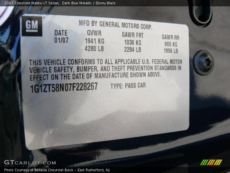 Dark Blue Metallic / Ebony Black 2007 Chevrolet Malibu LT Sedan