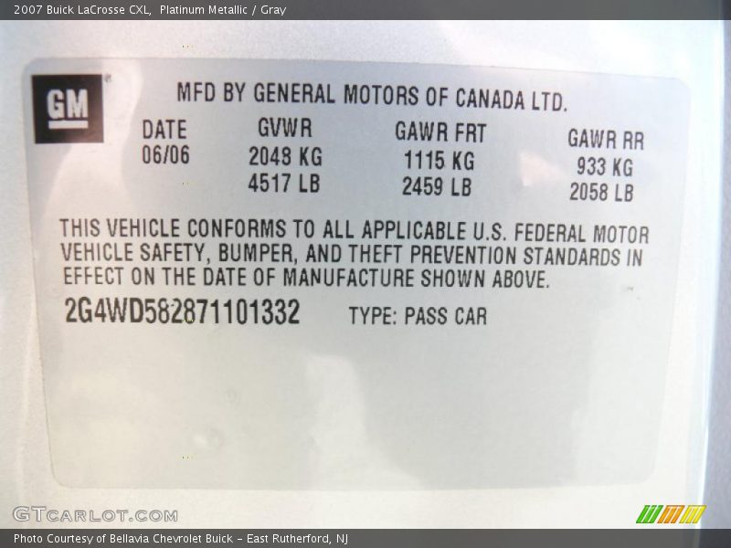 Platinum Metallic / Gray 2007 Buick LaCrosse CXL