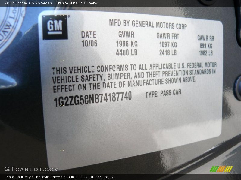 Granite Metallic / Ebony 2007 Pontiac G6 V6 Sedan