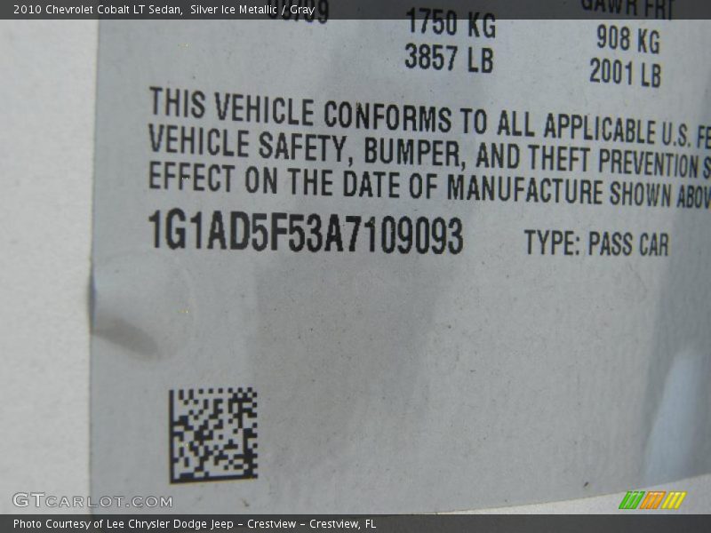 Silver Ice Metallic / Gray 2010 Chevrolet Cobalt LT Sedan