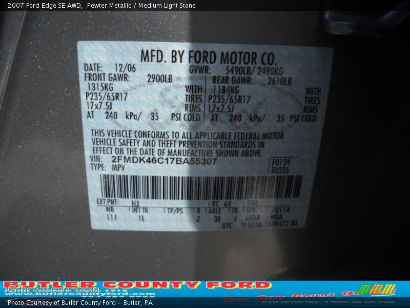 Pewter Metallic / Medium Light Stone 2007 Ford Edge SE AWD