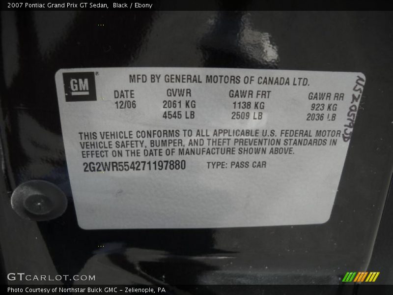 Black / Ebony 2007 Pontiac Grand Prix GT Sedan
