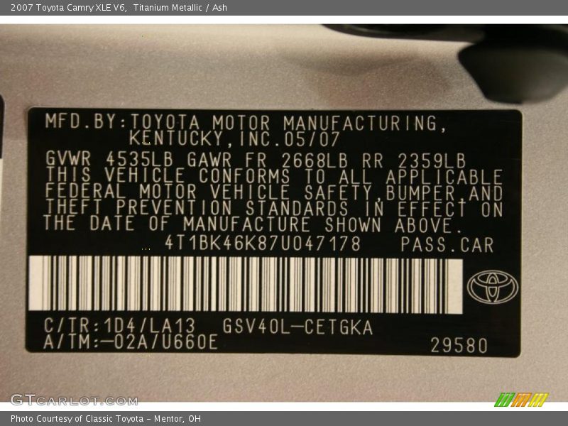 Titanium Metallic / Ash 2007 Toyota Camry XLE V6