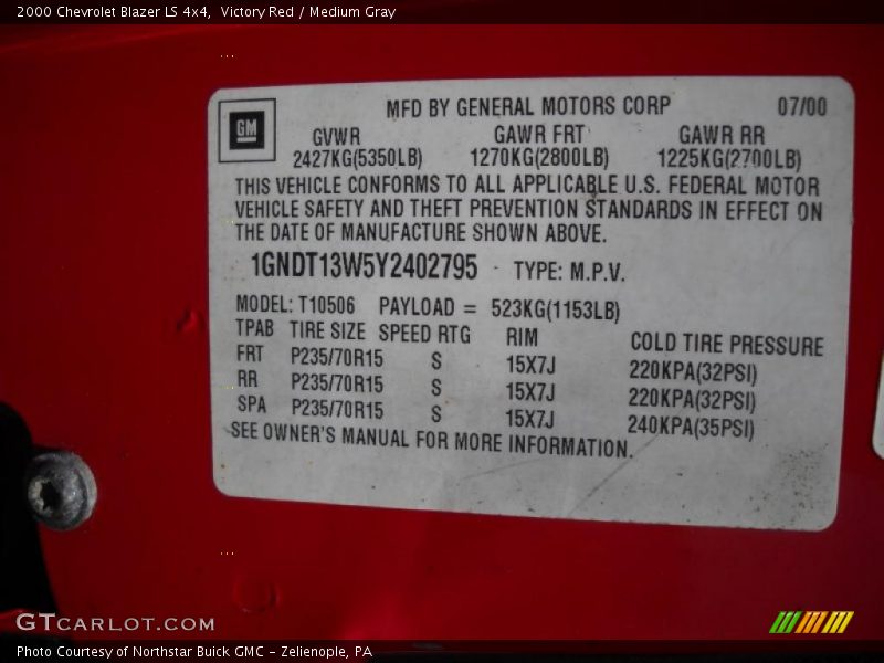 Victory Red / Medium Gray 2000 Chevrolet Blazer LS 4x4