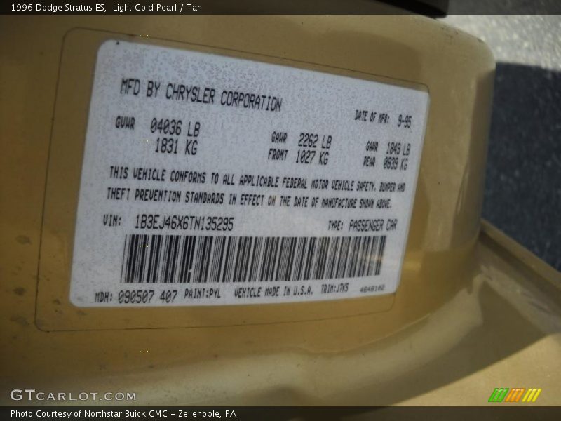 Light Gold Pearl / Tan 1996 Dodge Stratus ES
