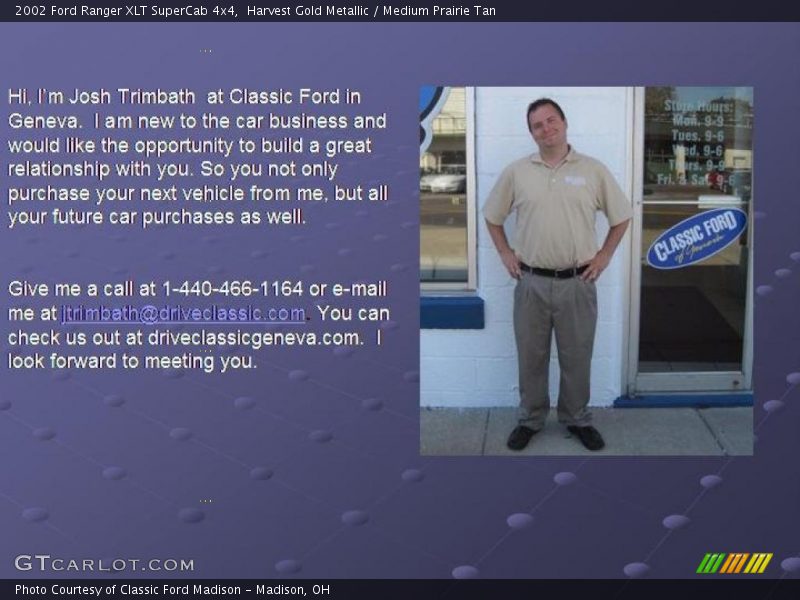 Harvest Gold Metallic / Medium Prairie Tan 2002 Ford Ranger XLT SuperCab 4x4