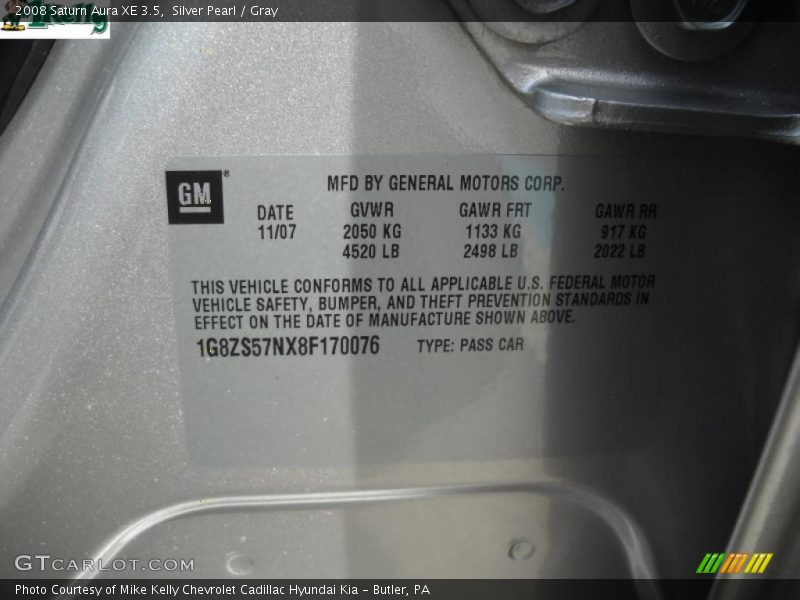 Silver Pearl / Gray 2008 Saturn Aura XE 3.5