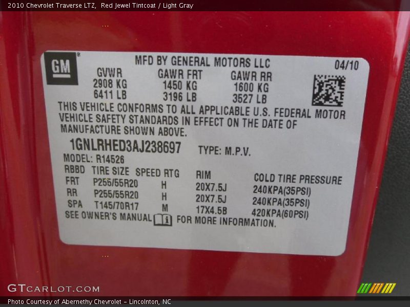 Red Jewel Tintcoat / Light Gray 2010 Chevrolet Traverse LTZ