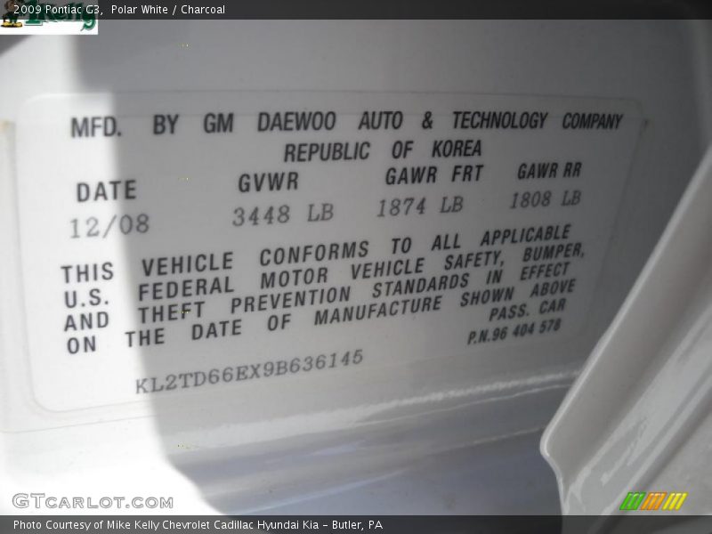 Polar White / Charcoal 2009 Pontiac G3