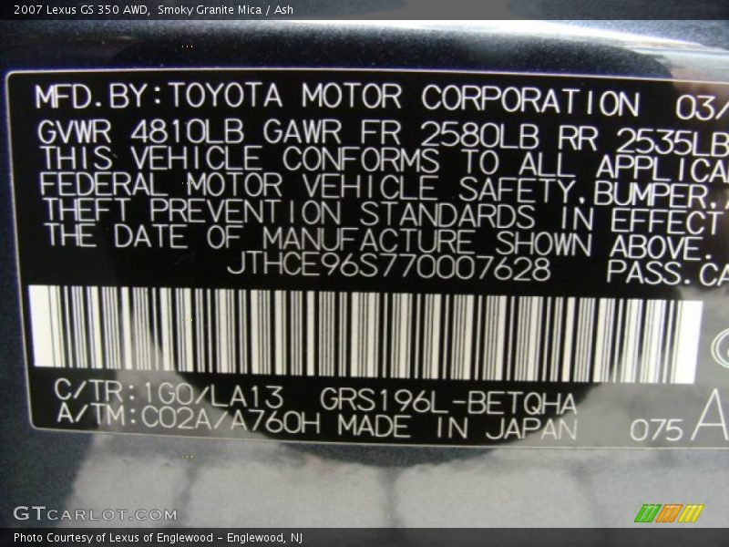 Smoky Granite Mica / Ash 2007 Lexus GS 350 AWD