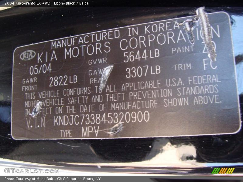 Ebony Black / Beige 2004 Kia Sorento EX 4WD