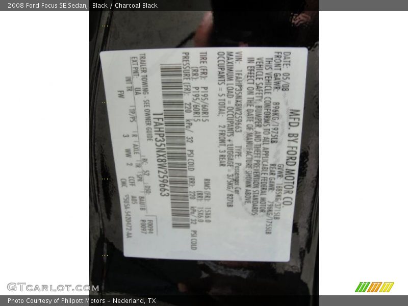 Black / Charcoal Black 2008 Ford Focus SE Sedan