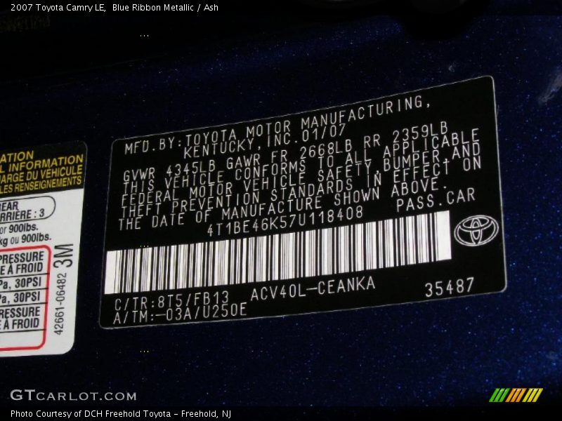 Blue Ribbon Metallic / Ash 2007 Toyota Camry LE