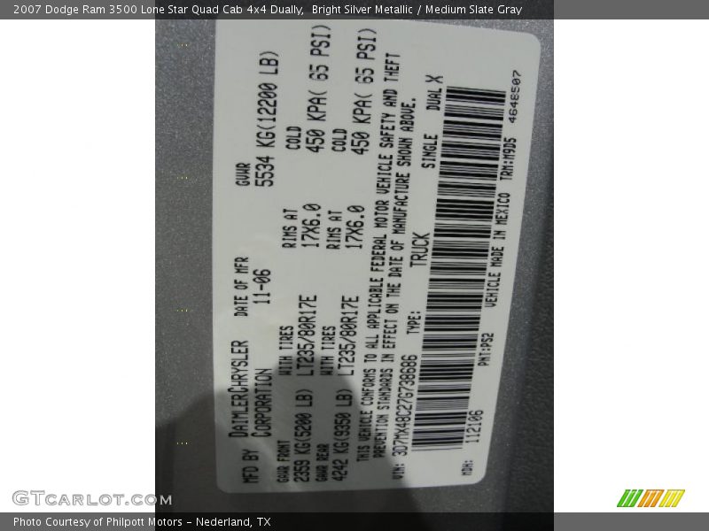 Bright Silver Metallic / Medium Slate Gray 2007 Dodge Ram 3500 Lone Star Quad Cab 4x4 Dually