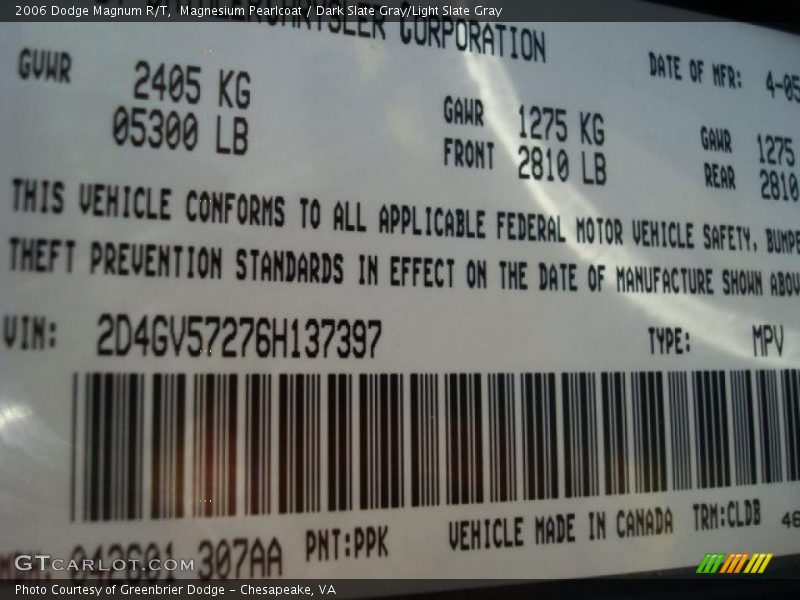 Magnesium Pearlcoat / Dark Slate Gray/Light Slate Gray 2006 Dodge Magnum R/T