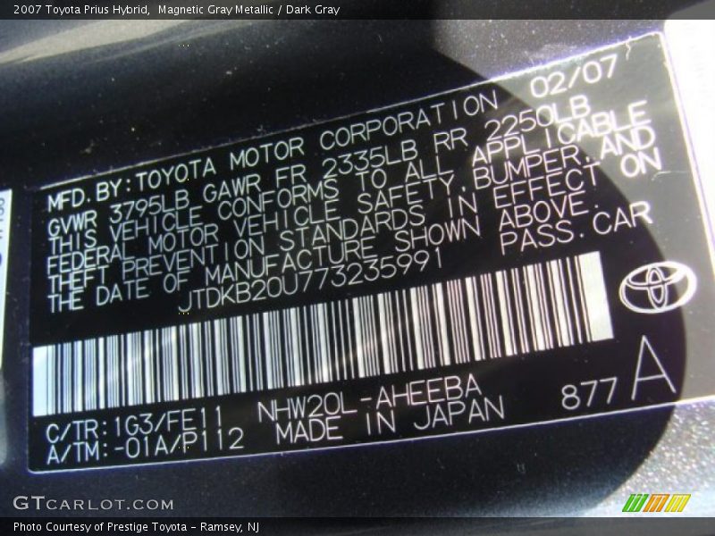 Magnetic Gray Metallic / Dark Gray 2007 Toyota Prius Hybrid