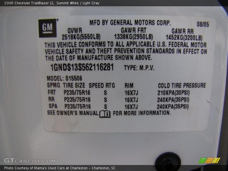 Summit White / Light Gray 2006 Chevrolet TrailBlazer LS