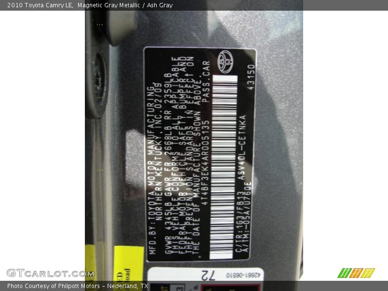 Magnetic Gray Metallic / Ash Gray 2010 Toyota Camry LE