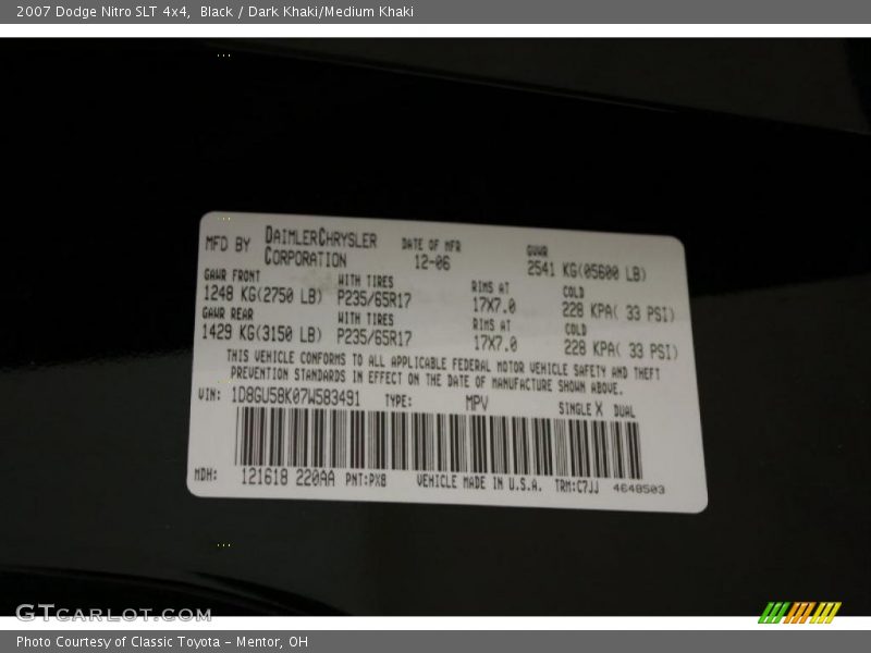Black / Dark Khaki/Medium Khaki 2007 Dodge Nitro SLT 4x4