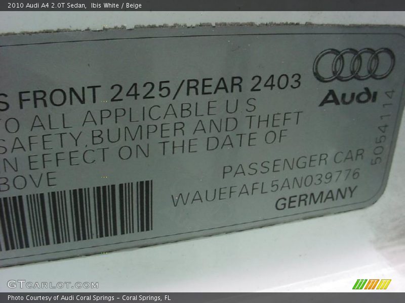 Ibis White / Beige 2010 Audi A4 2.0T Sedan