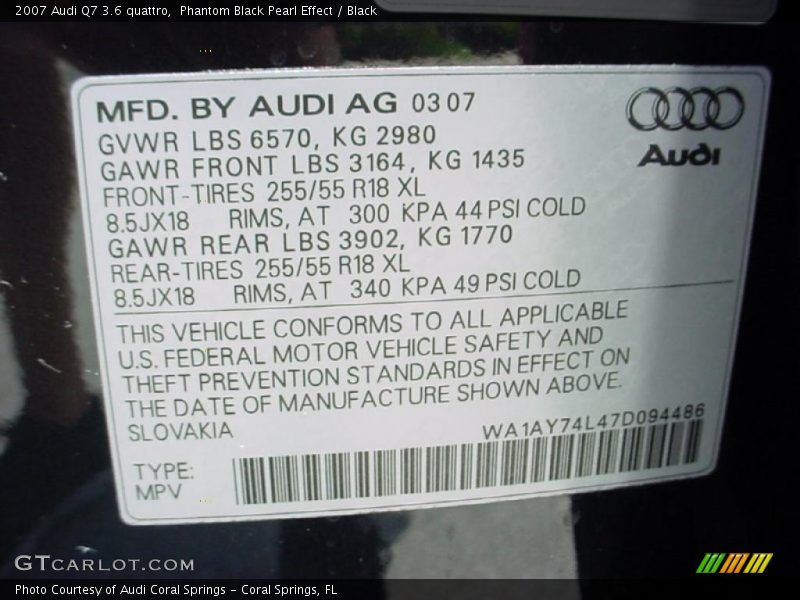 Phantom Black Pearl Effect / Black 2007 Audi Q7 3.6 quattro