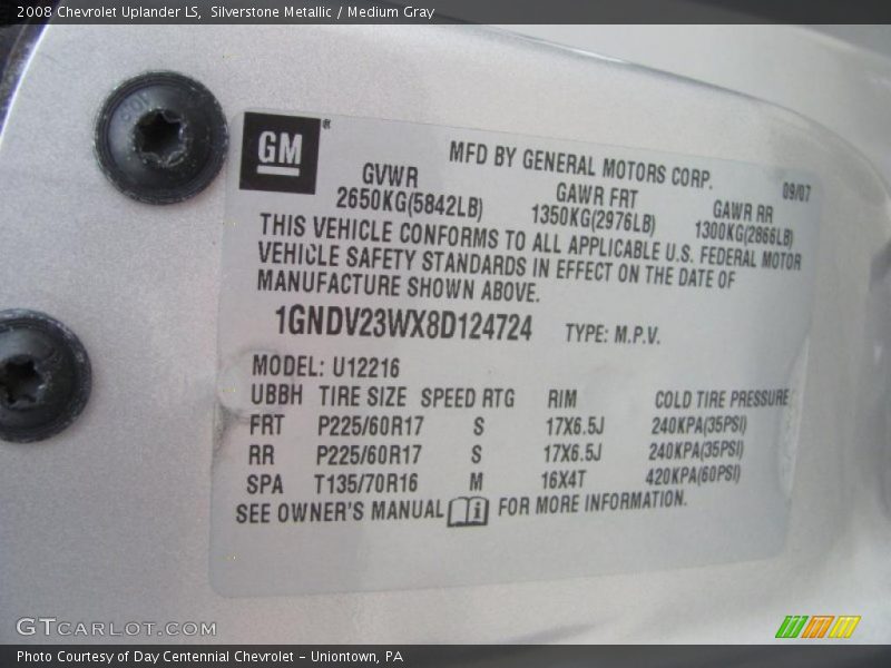 Silverstone Metallic / Medium Gray 2008 Chevrolet Uplander LS