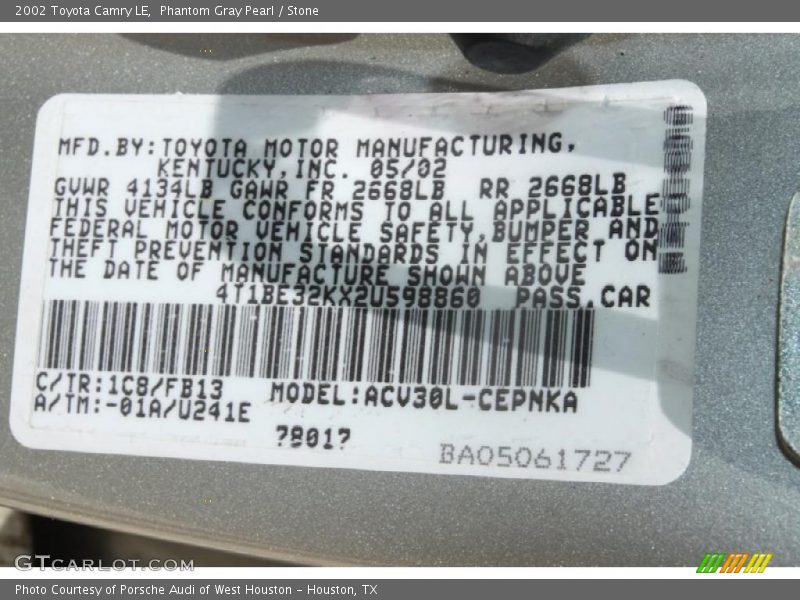 Phantom Gray Pearl / Stone 2002 Toyota Camry LE
