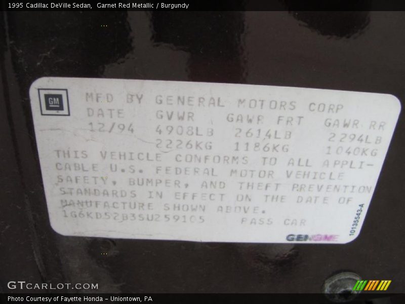 Garnet Red Metallic / Burgundy 1995 Cadillac DeVille Sedan